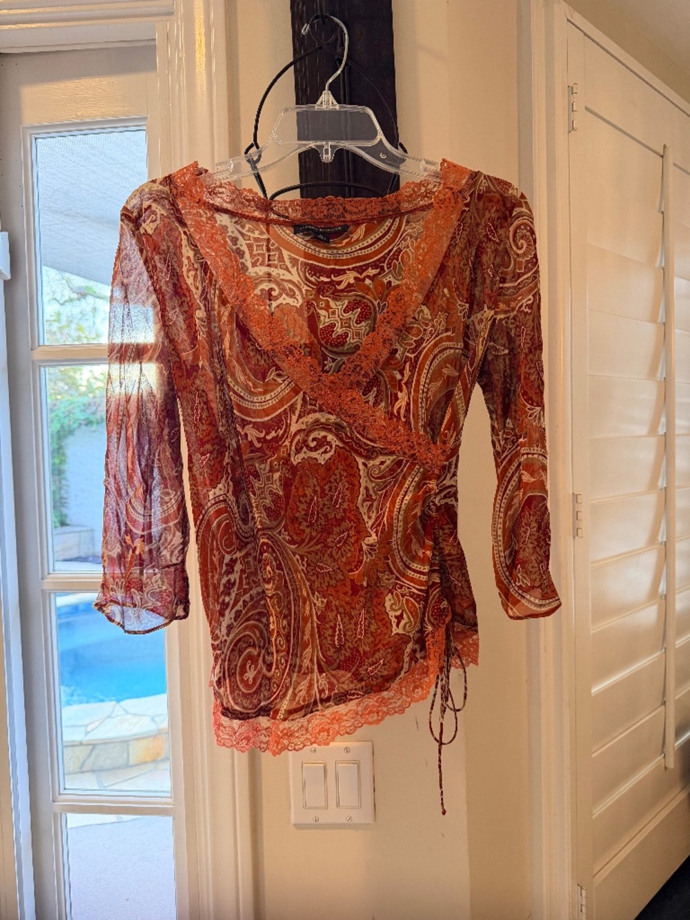 Banana Republic Paisley Mesh Lace Ruched Top Small Y2K Boho